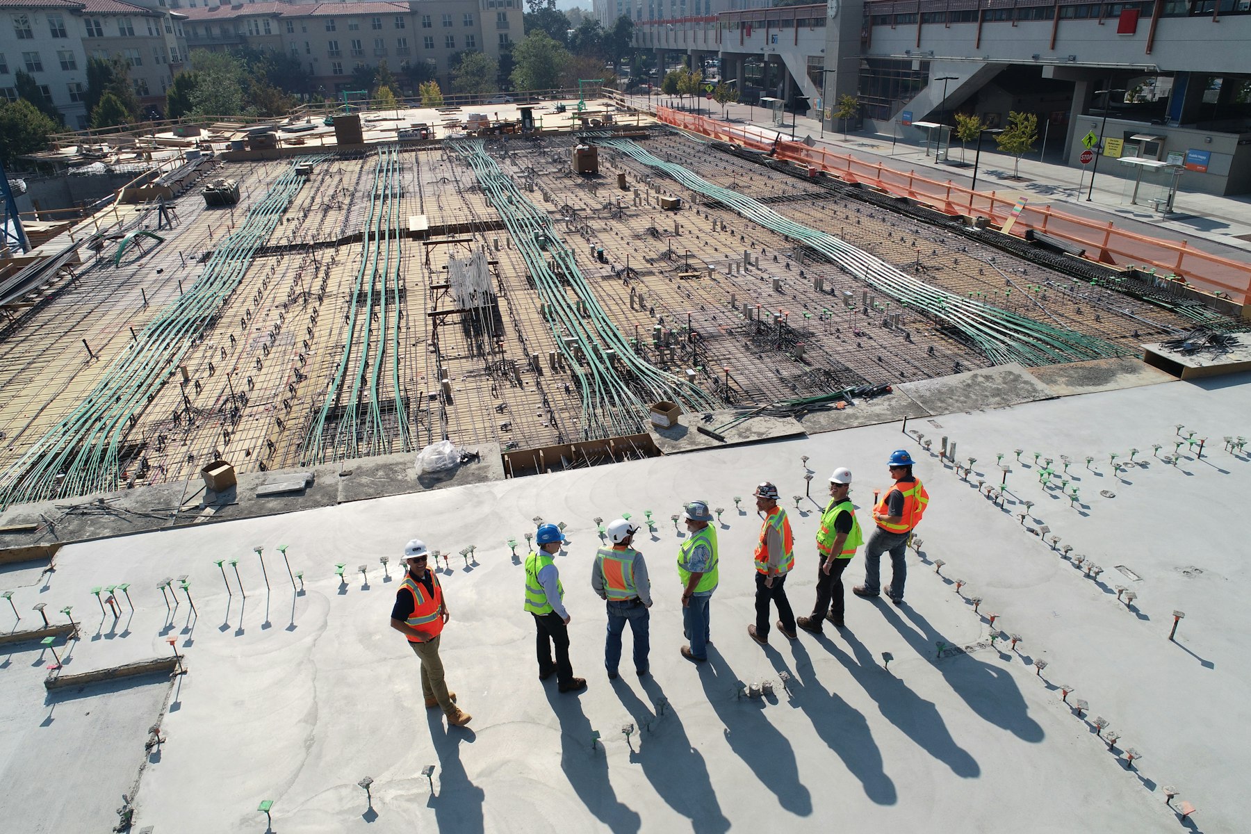 A commercial construction site, multi-storey building under way