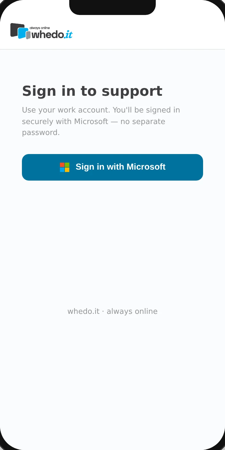 whedo.it client support portal — sign in with microsoft