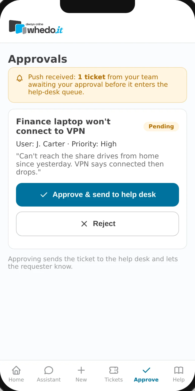 whedo.it client support portal — manager approvals